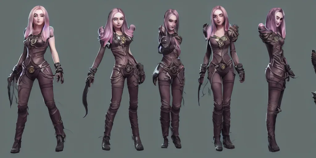 Prompt: character sheet of Sophie Turner as a character in the game League of Legends, with a background based on the game League of Legends, 3d render, octane render, iRay, ray tracing, realistic, highly detailed, trending on artstation, 4k, cgsociety, unreal engine 5, redshift render, blender cycles, behance, cg