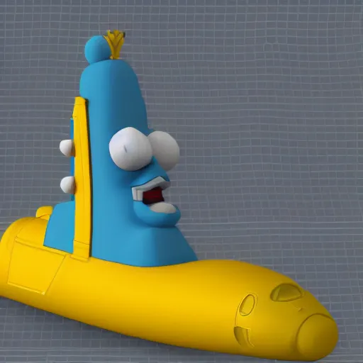 Image similar to a yellow submarine with hairy arms. 3 d render