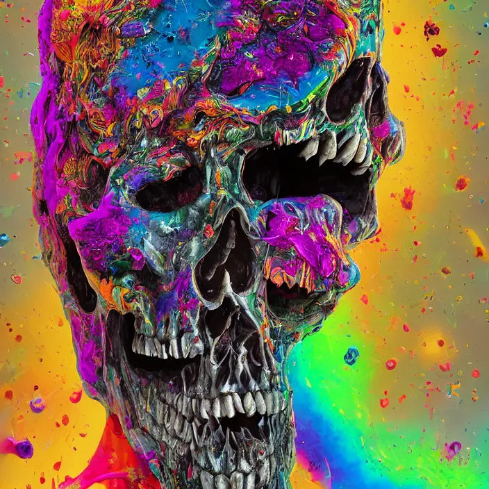 Prompt: portrait of an acid lsd psychedelic melting skull. razor sharp teeth. infected with rainbow fungi. intricate abstract. intricate artwork. interdimensional, by Tooth Wu, wlop, beeple, dan mumford. octane render, trending on artstation, greg rutkowski very coherent symmetrical artwork. cinematic, hyper realism, high detail, octane render, 8k, iridescent accents