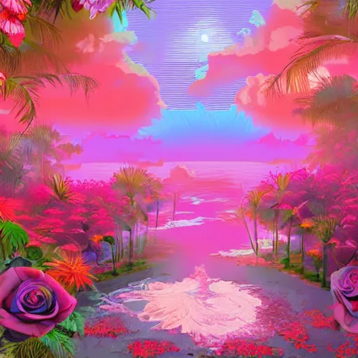 Image similar to a place full of flowers, epic retrowave art, trending on art station