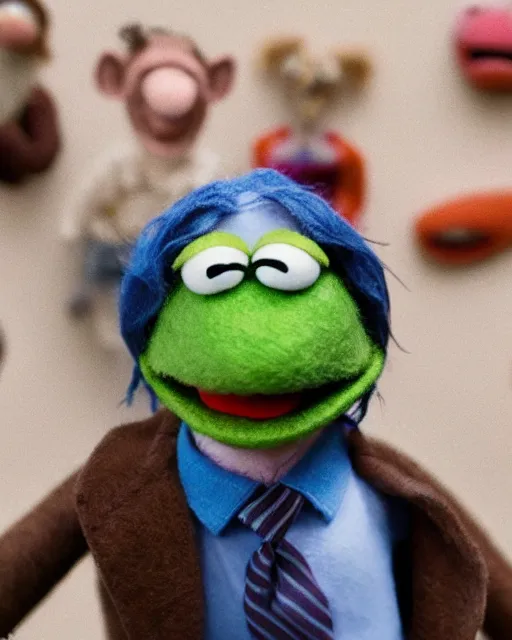 Image similar to tobey flenderson as a muppet. highly detailed felt. hyper real photo. 4 k.