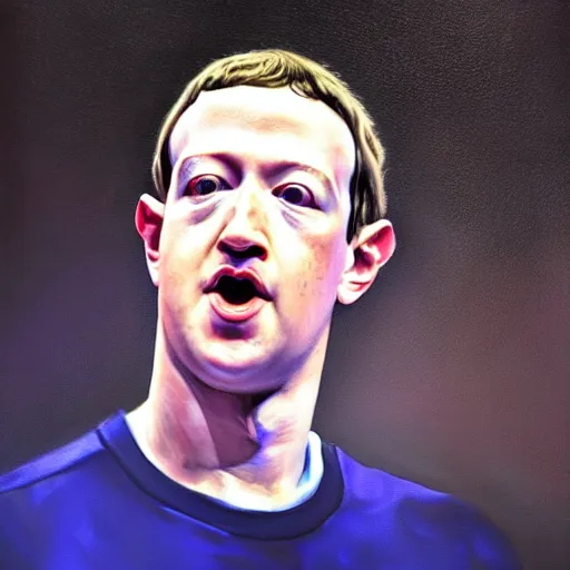 Image similar to Oil painting with dramatic lighting of Mark Zuckerberg losing at basketball