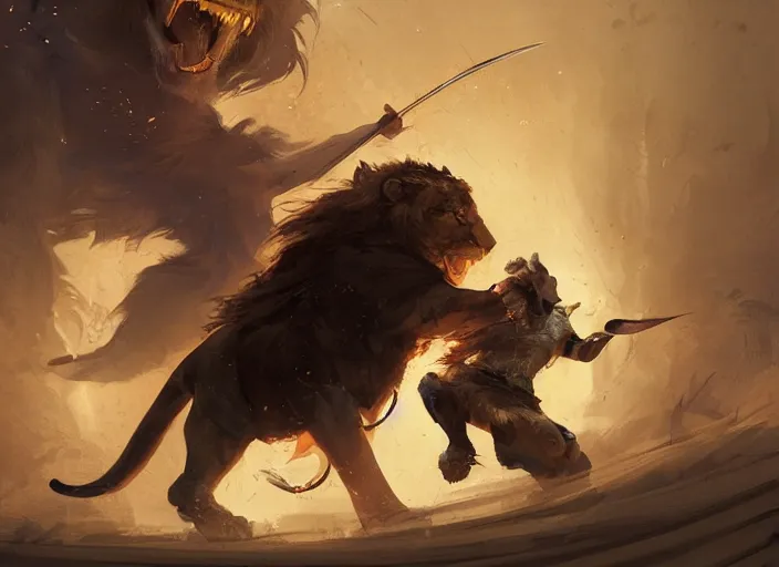 Prompt: a sorcerer shooting energy against a lion, elegant, digital painting, concept art, smooth, sharp focus, illustration, from d & d by ruan jia and mandy jurgens and artgerm and william - adolphe bouguerea