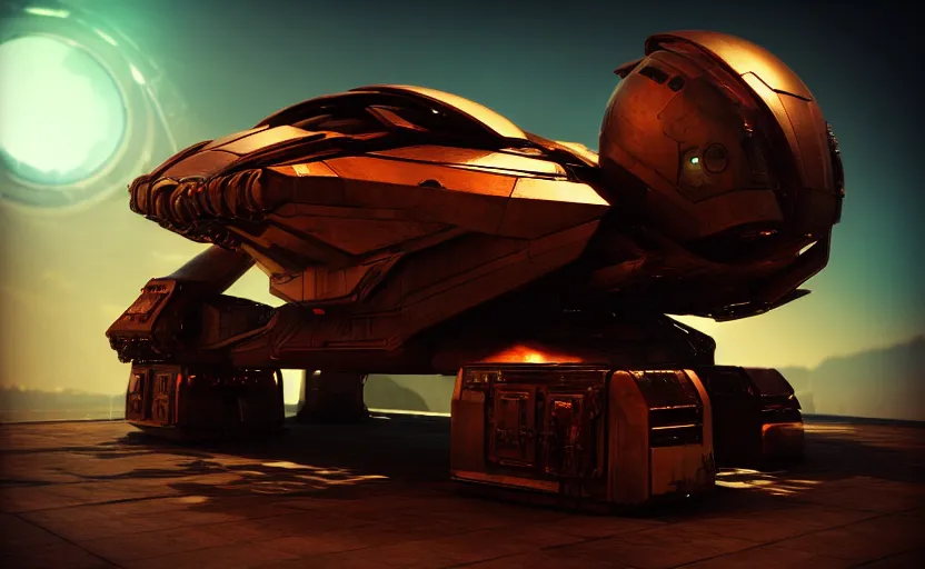 Image similar to profile picture, an armored futuristic sci fi vehicle, unreal engine, cinematic lighting, texture rust, texture electronic circuit, texture city at night, spaceship, profile picture