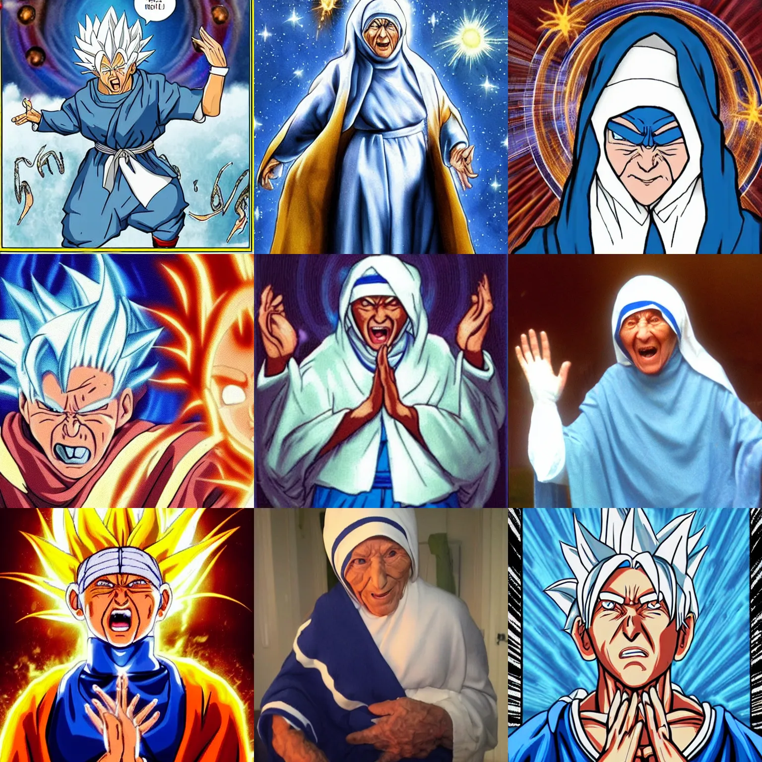 Prompt: mother theresa going super saiyan