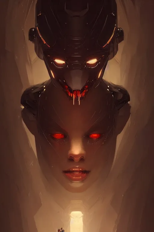 Image similar to professional concept art portrait of a predatory robotic species in a dark room by artgerm and greg rutkowski. an intricate, elegant, highly detailed digital painting, concept art, smooth, sharp focus, illustration, in the style of cam sykes.