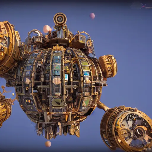 Image similar to flying city in a mechanical flower, sky, fantasy art, steampunk, masterpiece, unreal 5 render