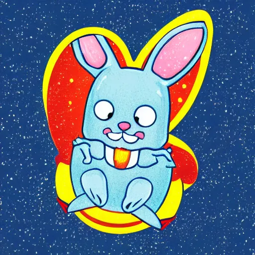 Image similar to panic attack rabbit ridding a rocket