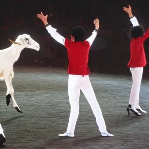 Image similar to goat tap dancing with michael jackson in the colosseum, realistic, clean, detailed