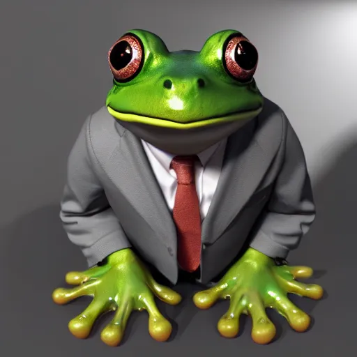 Image similar to a high quality photo of an antropomorphic frog wearing a suit, 3d scene, render, ultra realistic, artstation, cgsociety