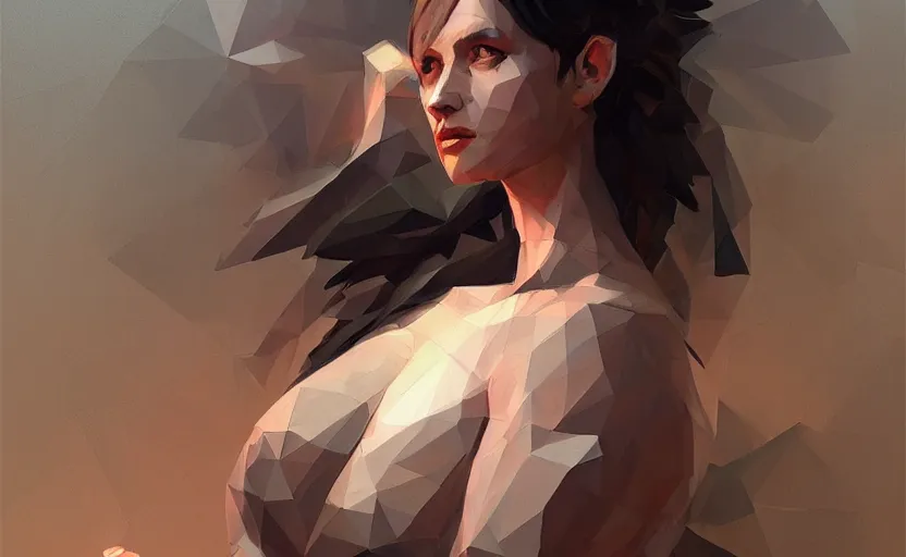 Image similar to a painting of a beautiful goddess trending on artstation in the style of greg rutkowski, sensuality, low poly