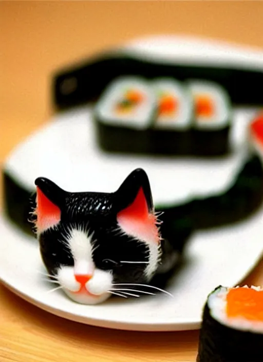 Image similar to clear photorealistic picture of adorable cats made out of sushi