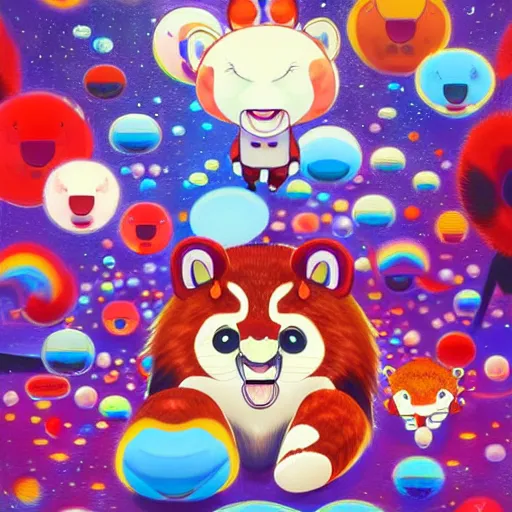 Prompt: red panda by takashi murakami,, beeple and james jean, aya takano color style, 4 k, super detailed, night sky, digital art, digital painting, celestial, majestic, colorful