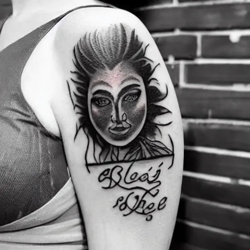 Image similar to a tattoo written in text ( sanskar ) in body of beautiful women by famous tattoo artist black and white 8 k