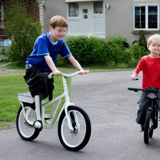 Image similar to a boy on a bike delivering volkswagens,