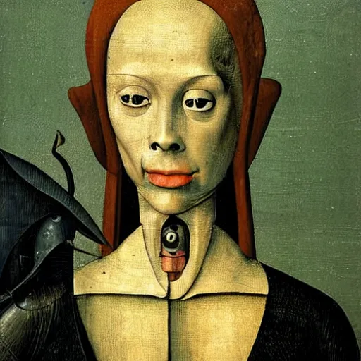Prompt: a portrait of a female android by hieronymous bosch