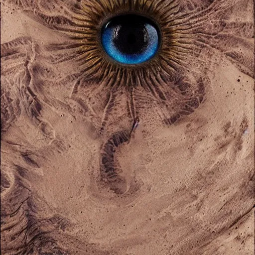 Prompt: obscure elemental creature rising from dust, dune style, wrapped stained skin devil eyes - H 704
