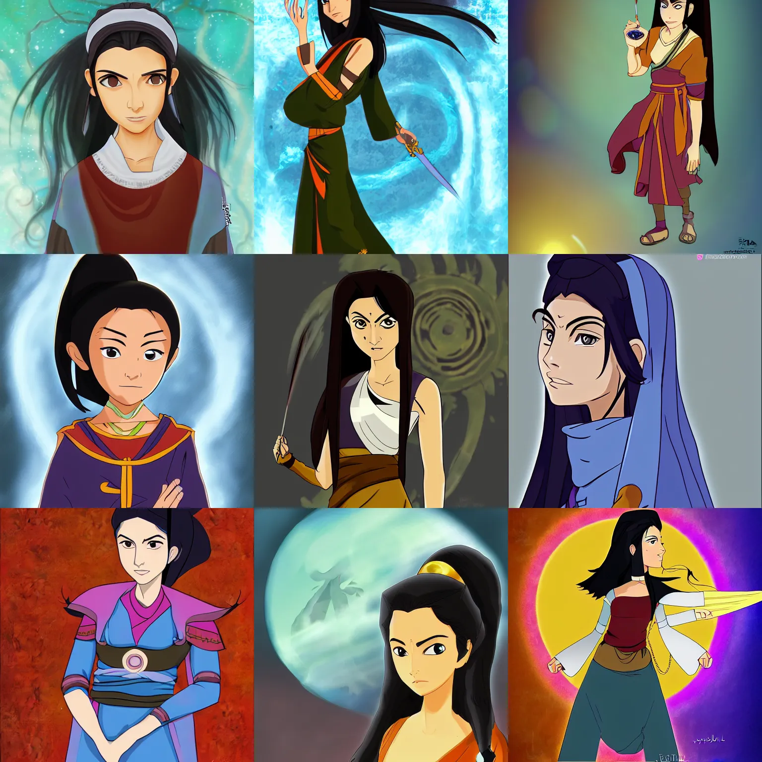 Prompt: a Persian woman in her mid twenties as a character in Avatar: the last airbender, anime, digital art