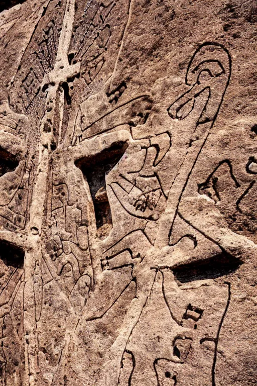 Image similar to 4 k photography of petroglyphs representing crosses, sauwastica, wifi symbol on a cave