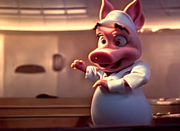 Prompt: film still of porky pig in the new scifi movie, 4 k