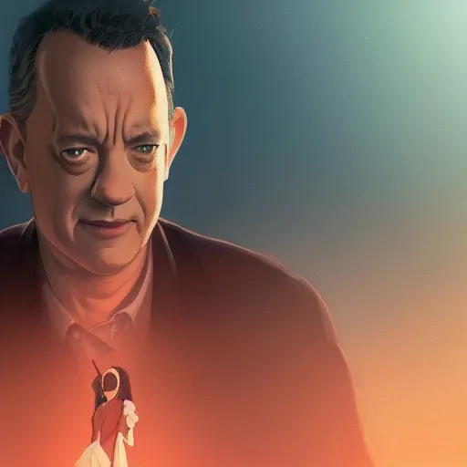 Image similar to tom hanks, highly detailed vfx portrait, unreal engine, greg rutkowski, loish, rhads, caspar david friedrich, makoto shinkai and lois van baarle, ilya kuvshinov, rossdraws, elegent, tom bagshaw, alphonse mucha, global illumination, detailed and intricate environment.