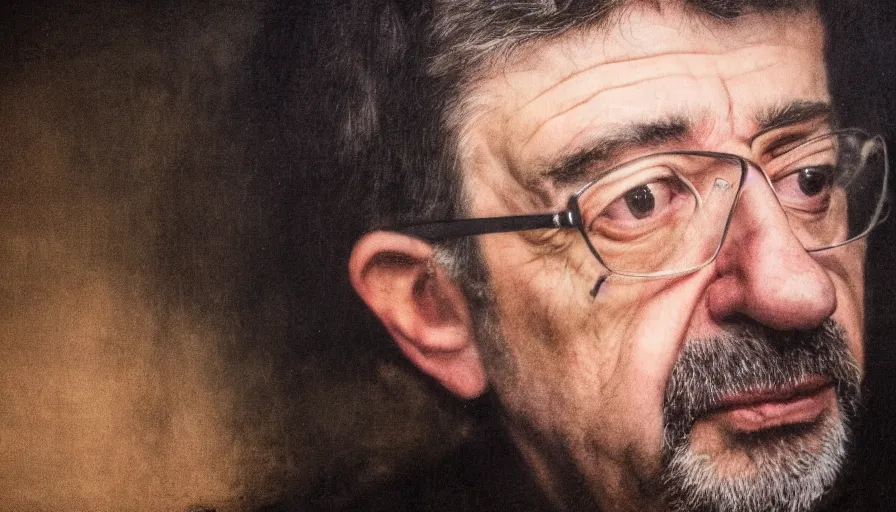Prompt: hyper-realistic and anamorphic 2010s movie still close-up portrait of Jean-Luc Mélenchon, by Rembrandt, Leica SL2 50mm, beautiful color, high quality, high textured, detailed face