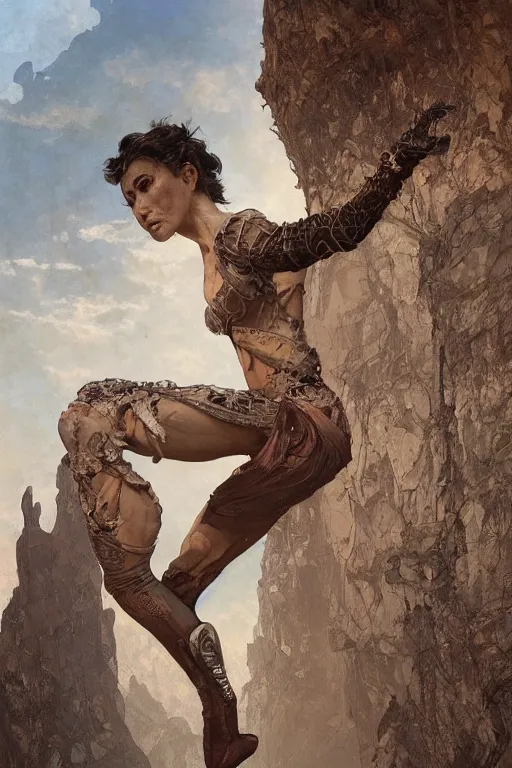 Image similar to a full body portrait of a beautiful post apocalyptic offworld desert gymnast leaping in ballet dance pose by the emerald oasis pools, intricate, elegant, highly detailed, digital painting, artstation, concept art, smooth, sharp focus, illustration, art by krenz cushart and artem demura and alphonse mucha