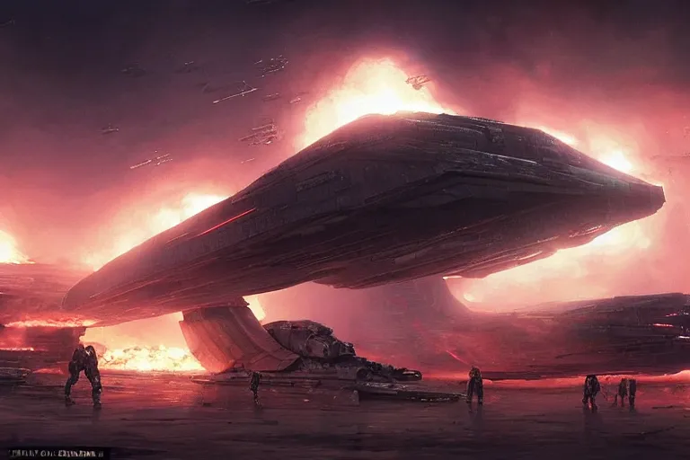 Image similar to ultra realistic, cinematic, detailed, deep focus, movie still, dramatic lighting, ray tracing, artgerm and greg rutkowski concept art for scene : the death star is rocked by explosions as the rebel fleet zooms over, unloading a heavy barrage. luke struggles to carry the enormous weight of his father's dying body toward an imperial shuttle.