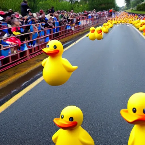 Image similar to rubber ducks racing in a marathon