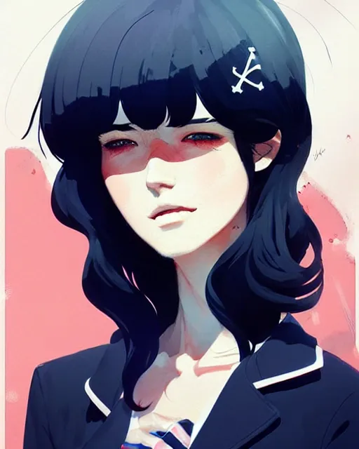 Image similar to a ultradetailed beautiful panting of a stylish woman wearing a sailor uniform, she has black hair, by conrad roset, greg rutkowski and makoto shinkai, trending on artstation