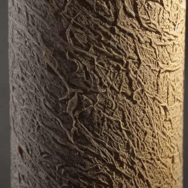 Prompt: a full realistic photo of a tall and thin cylindrical clay dead sea scroll jar, dark, brooding, volume lighting, atmospheric lighting, painted, intricate, ultra detailed by leesha hannigan, thierry doizon, kai carpenter, well composed, best on artstation, cgsociety, epic, stunning, gorgeous, intricate detail, wow, masterpiece