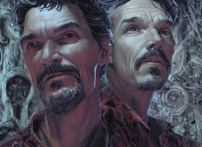 Prompt: a highly detailed horror portrait of stephen strange, james gurney, james jean