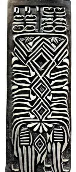 Image similar to ornate sumerian tablet, black and white, very ancient design