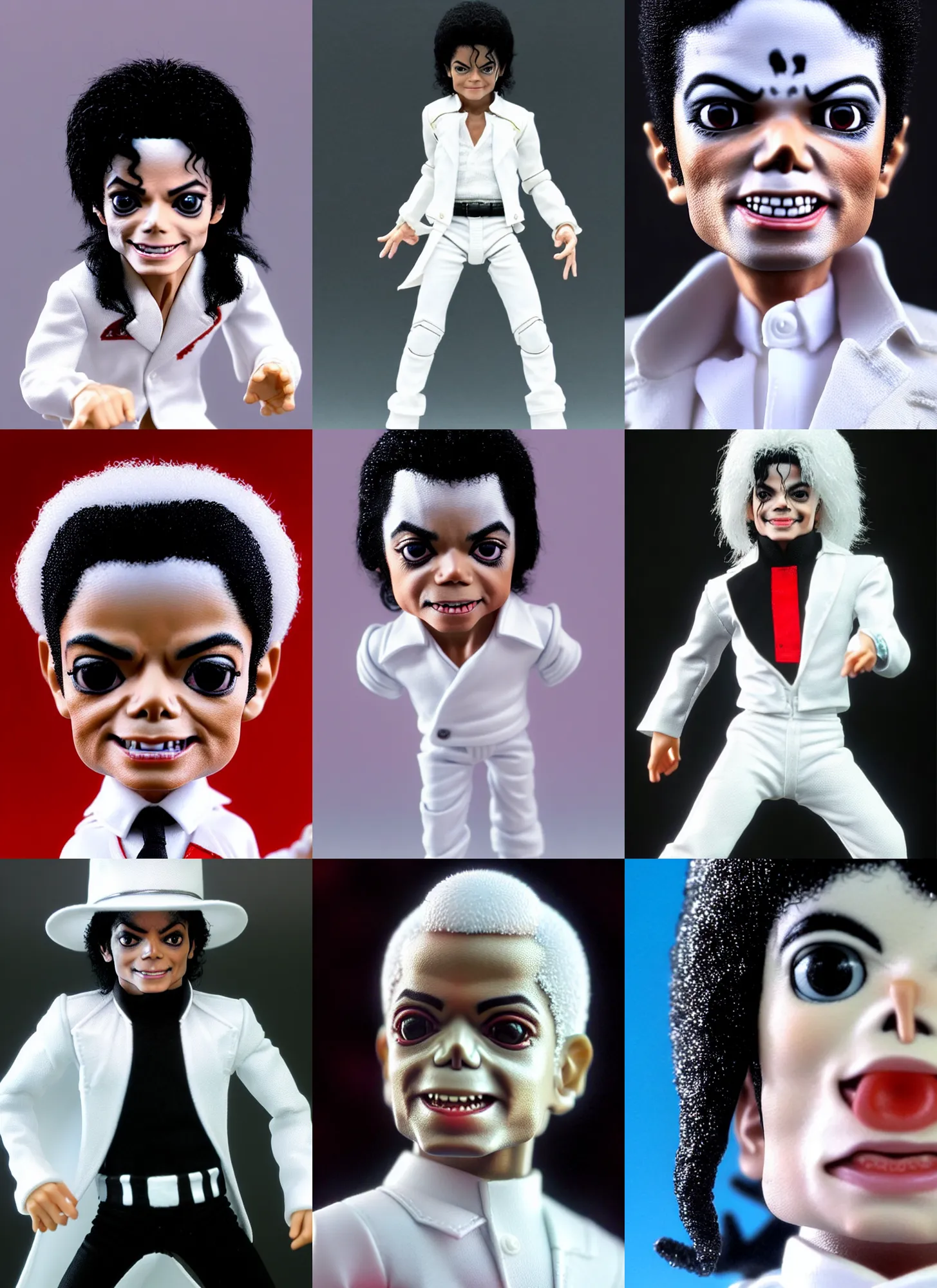 Prompt: macro head shot 8 5 mm of calm michael jackson as baby! rockstar dancer with white suit by neca!!! cute! pretty! beautiful! very detailed realistic action figure by neca in the style of pixar, character from king of fighters, film still, bokehs