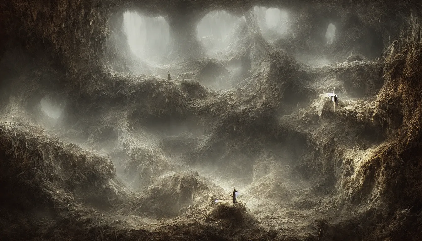 Prompt: michal karcz grunge painting of a beautiful lanscape, underground theme, detailed, elegant, intricate, 4k, by Gustave Dore