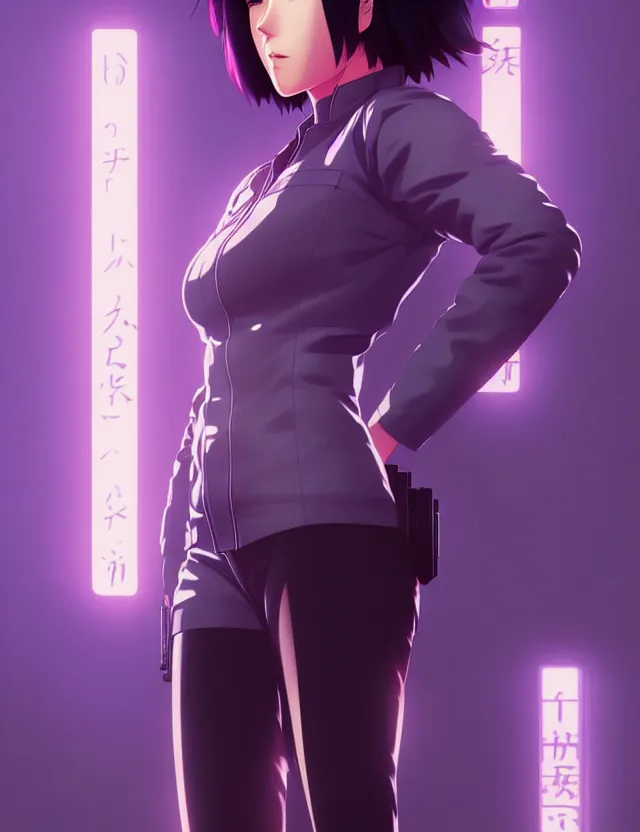 Image similar to a fullbody portrait of motoko kusanagi the major ghost in the shell : : stand alone complex, under repairs, maintenance : : by ilya kuvshinov, rossdraws, artgerm, sola digital arts, anti aliasing, raytracing : :