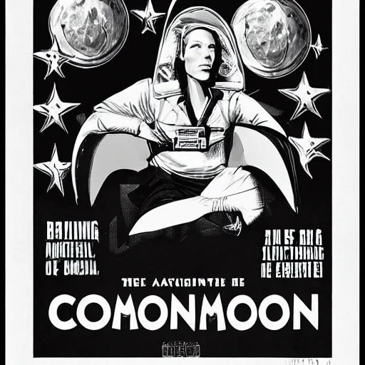 Image similar to propaganda poster for colonizing the moon with cate blanchett, by bonesetell