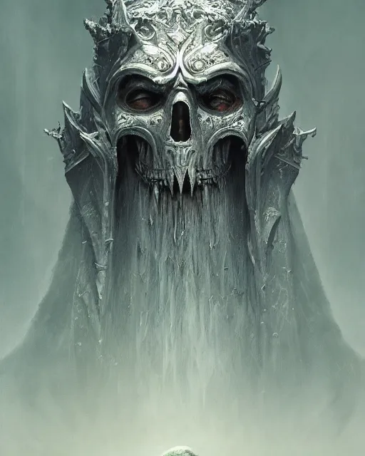 Prompt: a highly detailed character portrait of the Lich King, intricate, digital painting, artstation, intricate, concept art, smooth, sharp focus, illustration, art by Zdzislaw Beksinski