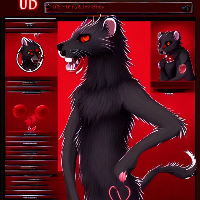 Image similar to furry - male - red - black - weasel - necromancer - fursona uhd ue 5 visual novel pc game expressions