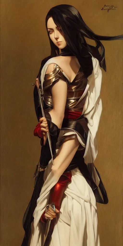 Image similar to Mikasa Ackerman, oil on canvas, ArtStation, by J. C. Leyendecker and Edmund Blair Leighton and Charlie Bowater