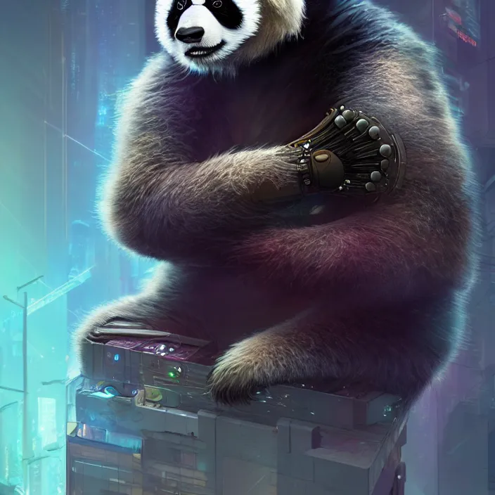 Prompt: cyberpunk panda, naturel, hyper detailed, digital art, trending in artstation, cinematic lighting, studio quality, smooth render, unreal engine 5 rendered, octane rendered, art style by klimt and nixeu and ian sprigger and wlop and krenz cushart.