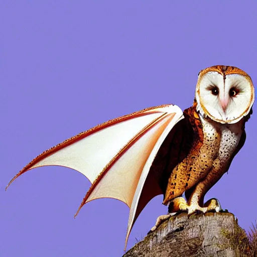 Prompt: photo of a dragon that looks like a barn owl