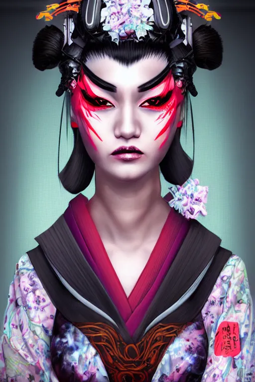 Prompt: agile geisha cyberpunk Dragon princess, digital art, 8k ,character ,realistic, portrait, hyperrealistic