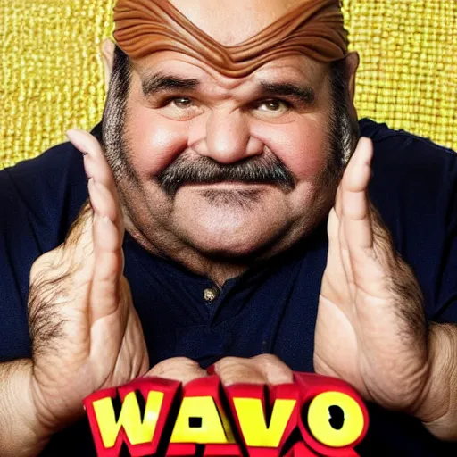 Image similar to live-action-Wario-hollywood movie casting, played by Dom DeLuise, posing for poster photography