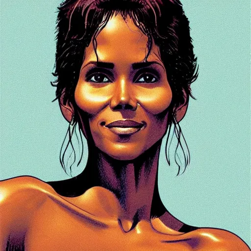 Image similar to “ halle berry retro minimalist portrait by jean giraud, moebius, sharp, smooth face, retro comic, 8 k ”