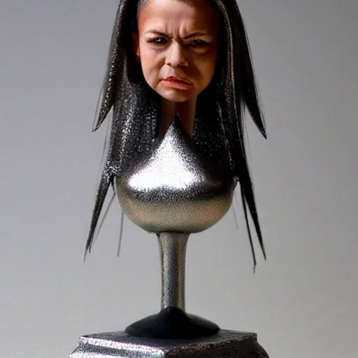 Image similar to realistic bobble head portrait sculpture of angry girl angel