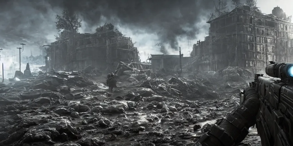 Prompt: a new call of duty modern warfare ( 2 0 1 9 ) realistic graphic firstperson game screenshot of a hp lovecraft monster boss fight in metro exodus game, realistic, ultra setting, highly detailed, fps game, game of the year, raytracing on, rtx 3 0 9 0 ti