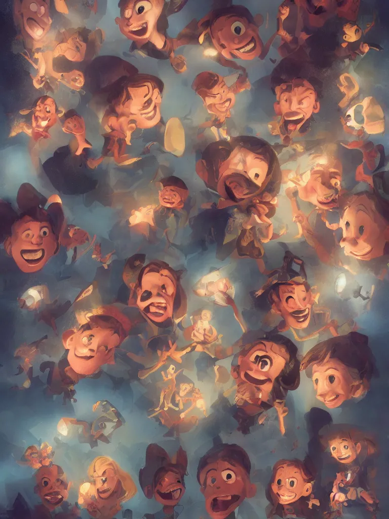 Image similar to happy faces filling the screen, by disney concept artists, blunt borders, rule of thirds, beautiful light