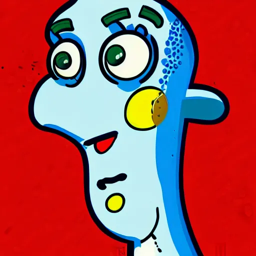 Prompt: handsome squidward as male, colorful, detailed lines, cartoon, pop art style, portrait, detailed painting