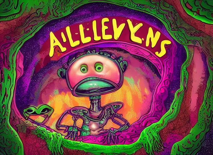Image similar to 👽👾 aliens, in a beautiful cave, lowbrow, amazing colorful background, digital art, concept art, in the style of mark ryden, 3 - d 4 k,